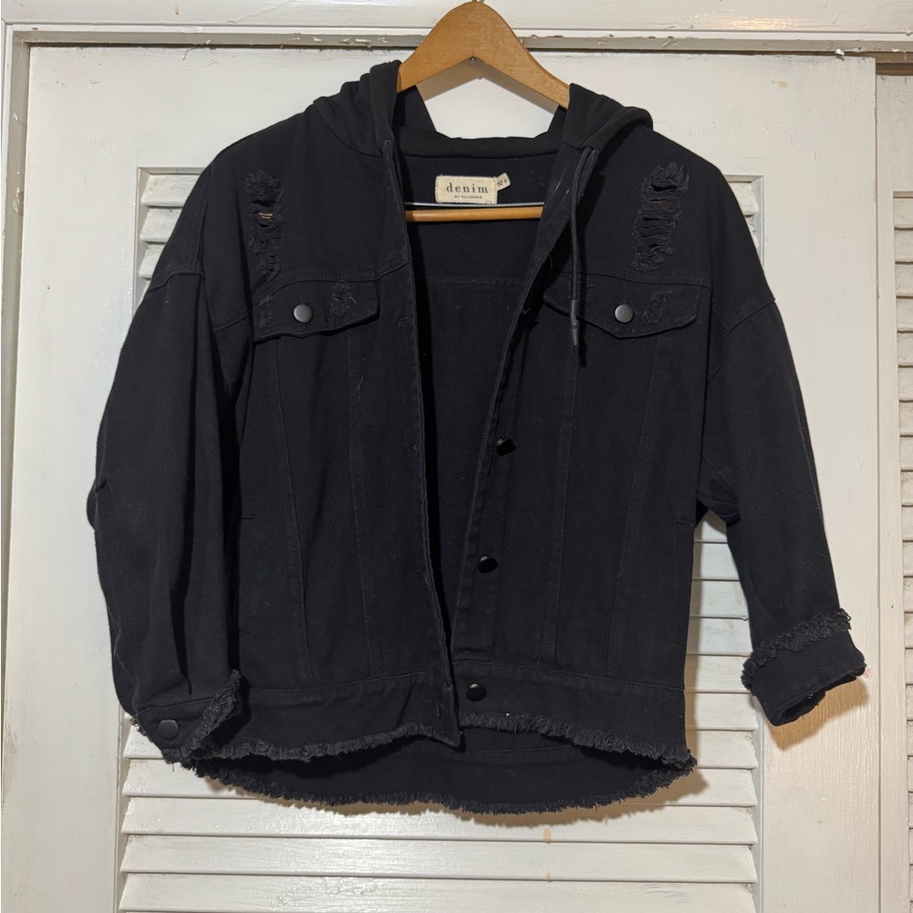 Black Distressed Denim Jacket - Picture 5 of 7